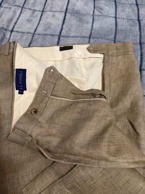 Men's Beige Dress Pants - Lightweight Linen Blend